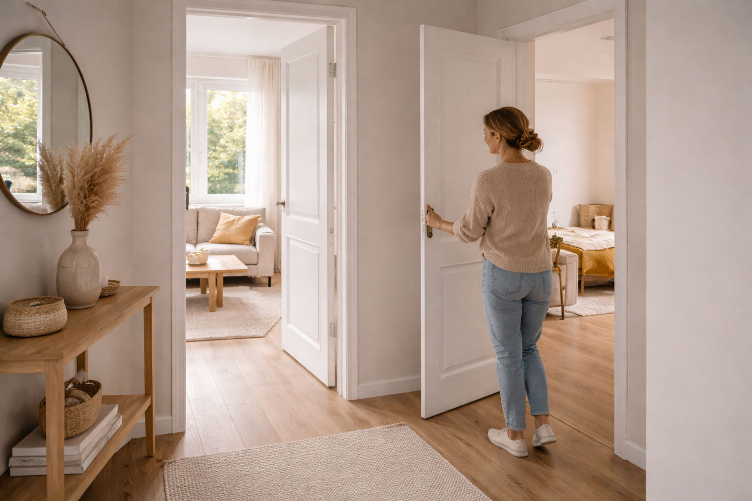 Offene Türen erzeugen mehr Raumtiefe und zeigen die Verbindung mehrerer Zimmer