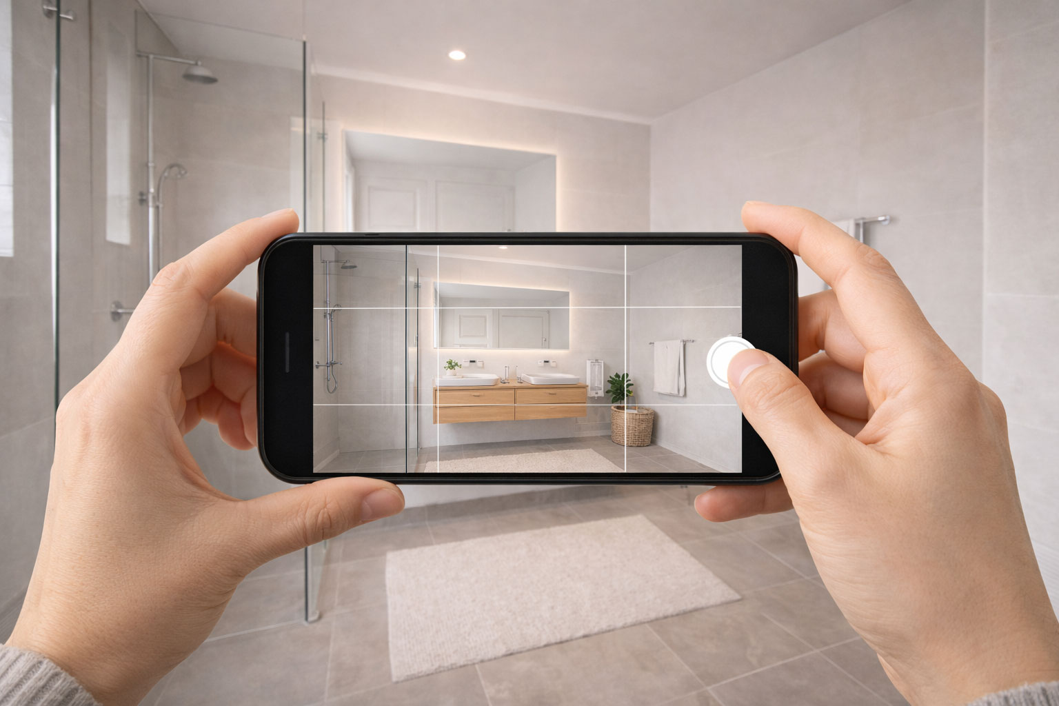 Smartphone gerade halten und Raster für gerade Linien in Immobilienfotos verwenden