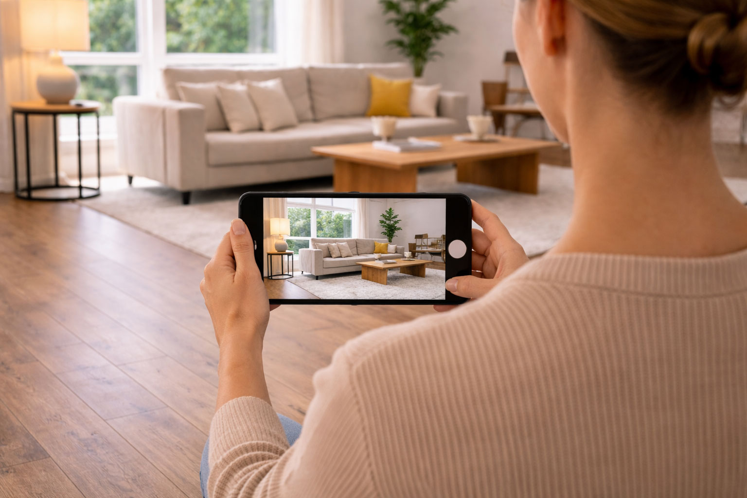 Ideale Kamerahöhe für Immobilienfotos mit dem Handy auf etwa 120 bis 140 Zentimeter