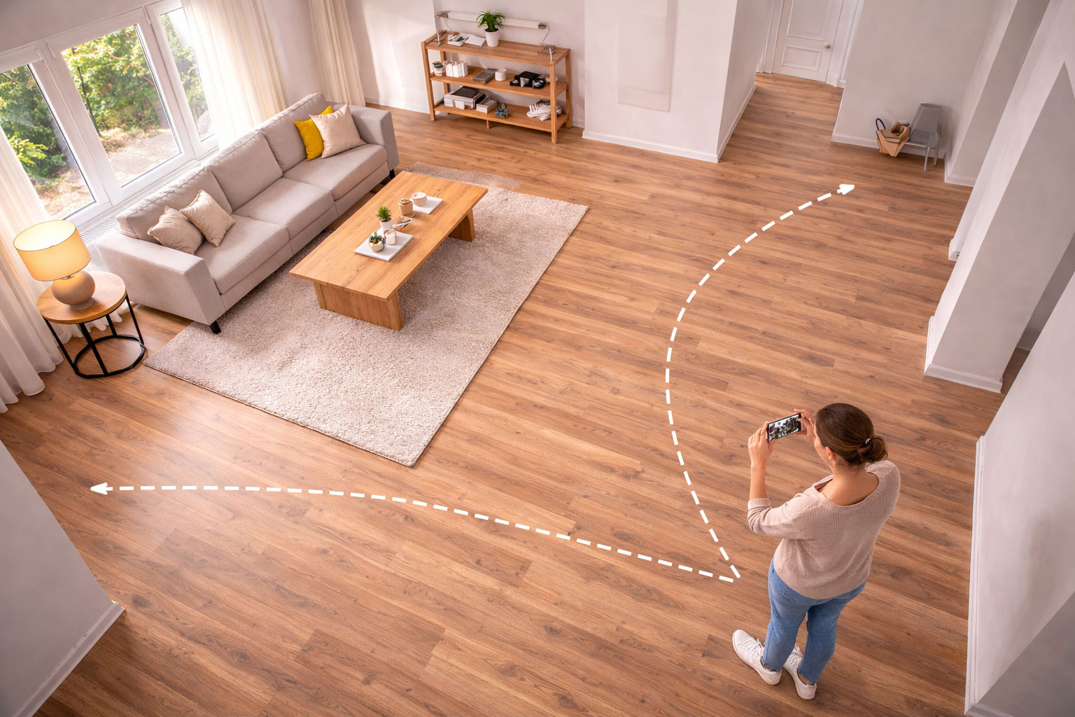 Raum aus mehreren Perspektiven mit dem Smartphone fotografieren für besseres Verständnis der Aufteilung